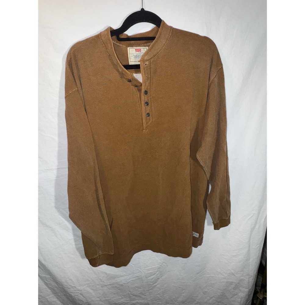 Vintage Levis Henley Shirt Mens XL Orange Rust Contrast Stitch 90s Long Sleeve